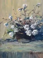 White Flowers in a Copper Pot by Christiaan Nice, 2000, oil on artist's board, sold Mar 2026