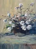 Christiaan Nice, White Flowers in a Copper Pot, 2000, oil on artist's board