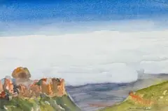 Erik Laubscher, Here in the Kouebokkeveld, The San and Khoi Enjoyed This View, 2000, watercolour on paper