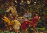 Adriaan Boshoff, Garden Tea Party, oil on canvas laid down on board