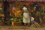 Adriaan Boshoff, The Green Grocer, oil on canvas laid down board