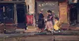 Adriaan Boshoff, Street Scene with Three Figures, oil on canvas laid down on board