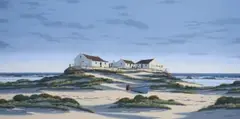 Paul Munro, Beach Landscape with Cottages, oil on canvas laid down on board