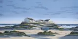 Paul Munro, Beach Landscape with Cottages, oil on canvas laid down on board