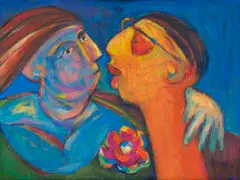Solomon Siko, Couple Embracing, acrylic on canvas