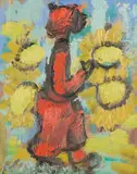 Frans Claerhout, Figure with Sunflowers, oil on board