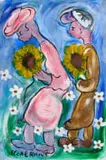 Frans Claerhout, A Couple with Sunflowers, oil on board