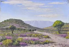 Vera Volschenk, Landscape with Mountains in the Distance, 1936, oil on artist's board