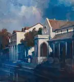 Errol Boyley, Street Scene at Dusk, oil on canvas laid down on board