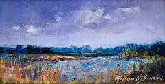 Anton Benzon, River Landscape, oil on board