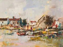 Fishing Village by Christiaan Nice, 1979, oil on board, offered Mar 2026
