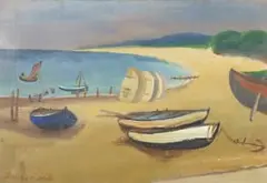 Pranas Domšaitis, Boats, oil on canvas