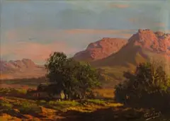 Tinus de Jongh, Cottage in a Mountainous Landscape, oil on canvas