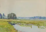 Robert Gwelo Goodman, River Landscape with Willows, 1999, watercolour on paper laid down on board
