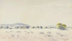 Herbert Diener, Extensive Landscape with Hill in the Distance, 1977, watercolour on paper