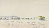 Herbert Diener, Extensive Landscape with Hill in the Distance, 1977, watercolour on paper