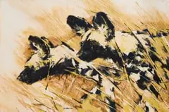 Lin Barrie, Wild Dogs Hunting, oil on artist's board
