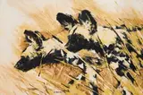 Lin Barrie, Wild Dogs Hunting, oil on artist's board