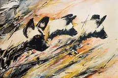 Lin Barrie, Wild Dogs, oil on artist's board