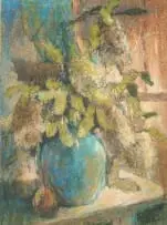 Alexander Rose-Innes, Still Life with Turquoise Vase, pastel on paper