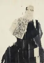 Figure by Gareth Nyandoro, mixed media on paper laid down on unstretched canvas, offered Mar 2026