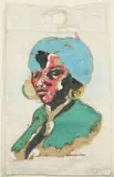Wilfred Timire, Portrait, found potato bag and paper collage