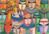 Charles Sekano, A Group of Tribal Figures, pastel on paper