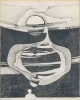 Kenneth Bakker, Surreal Landscape, charcoal and pencil on paper