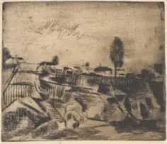 Wolf Kibel, Front Yard Scene, etching on paper