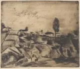 Wolf Kibel, Front Yard Scene, etching on paper