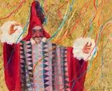 Fleur Ferri, The Magician, oil and gold leaf on paper laid down on board