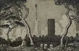 Johan Stegmann, Hillbrow Takes Off (Gee Jou Pierneef vir Hillbrow) [Give Your Pierneef to Hillbrow], 2023, etching on paper