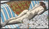 Theo Paul Vorster, Nude on Couch, 2013, colour linocut on paper
