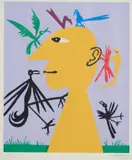 Walter Battiss, Yellow Head with Birds (Yellow), 1981, colour screenprint on paper