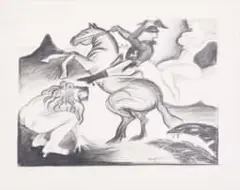 Braam Kruger, Horse and Rider, charcoal on paper laid down on board