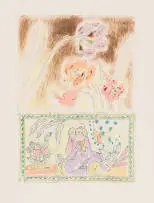 Andrew Verster, Irises with Oriental Figures IV, 1994, colour etching on paper