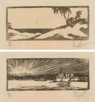 Clément Sénèque, Beach Landscapes, two, woodcut on paper