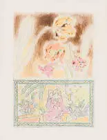 Andrew Verster, Irises with Oriental Figures, 1994, etching on paper