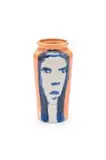 Beezy Bailey, Ceramic vase with portrait and animal motif, painted and glazed ceramic