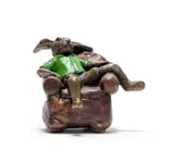 Carol Cauldwell, Rabbit in an Armchair, painted bronze and wax