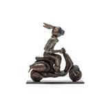Carol Cauldwell, Rabbit on a Vespa, painted and patinated bronze with wax, on a painted steel base