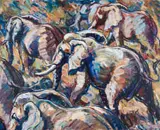Hennie Niemann jnr, Elephants, 2004, oil on canvas
