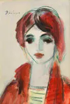 Carl Büchner, Girl in a Red Coat, mixed media on board
