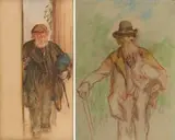 Francis Dodd, Man in a Doorway; Man in a Garden, two, (1) pastel on paper laid down on board; (2) pastel on paper