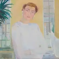 Wendy Anziska, Portrait of a Woman with a White Cat, oil on canvas