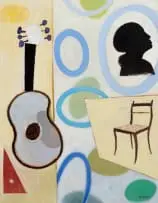 Simon Stone, Guitar and Chair, oil on board