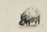William Kentridge, Untitled (Hippo and Oxpeckers)