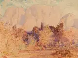 Robert Gwelo Goodman, Mountain and Tree Landscape, watercolour on paper laid down on board