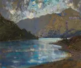Robert Gwelo Goodman, Mountainscape with Lake, pastel on paper laid down on board