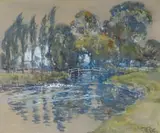 Robert Gwelo Goodman, Landscape with Duck Pond, watercolour and gouache on paper